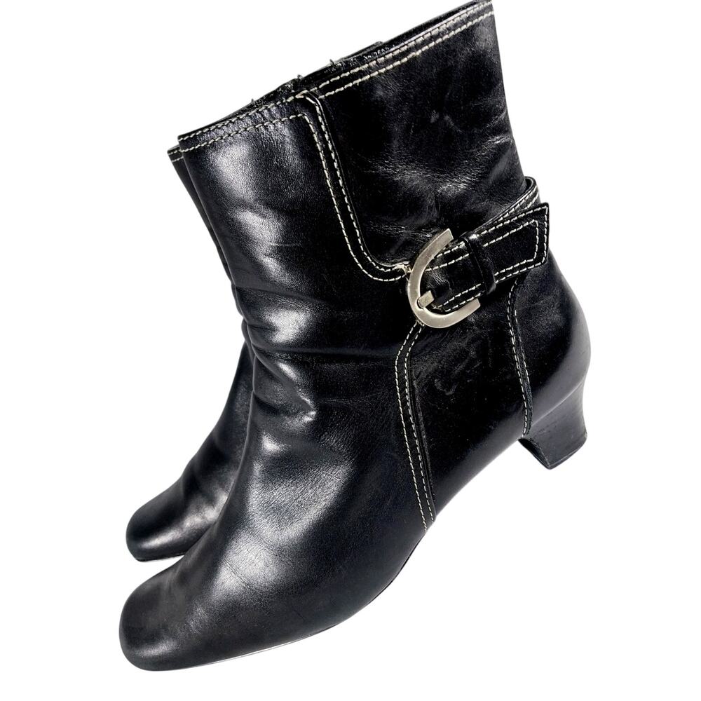 CHADWICKS! BLACK GENUINE LEATHER MODIFIED SQUARE TOE, BUCKLE, ZIP BOOTS! SZ 8M